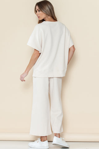 Strawberry Pink Textured Loose Fit T Shirt & Drawstring Pants Set