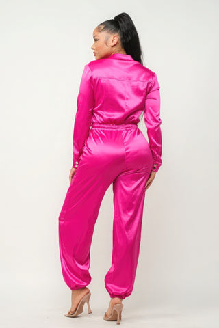 Front Zipper Pockets Top And Pants Jumpsuit