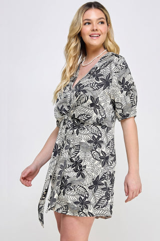 Plus Botanical Print Front Tie Dress