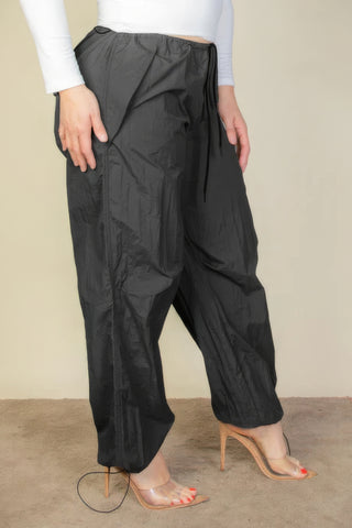 Plus Size Drawstring Waist Parachute Pants