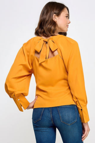 Raglan Long Sleeve Top With Back Neck Tie